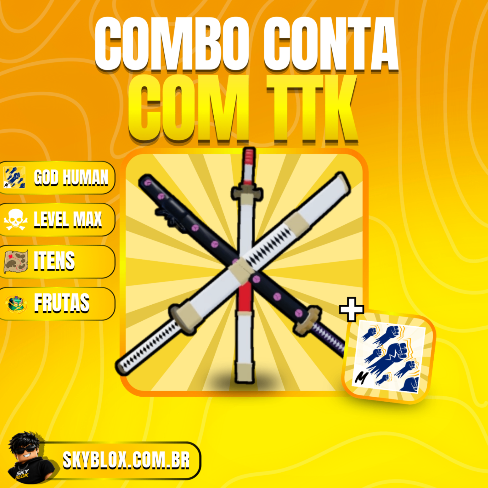 ⚔️ COMBO TTK! God Human + Itens e Frutas Random (Contas não Checadas))