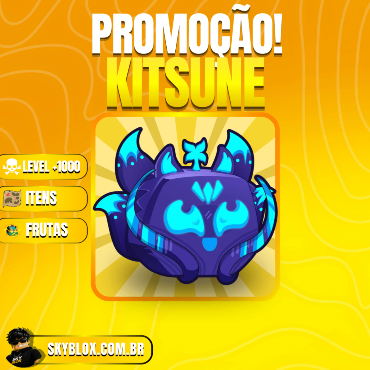 🔥 KITSUNE BARATINHA!  Level +1500 + Itens e Frutas Random